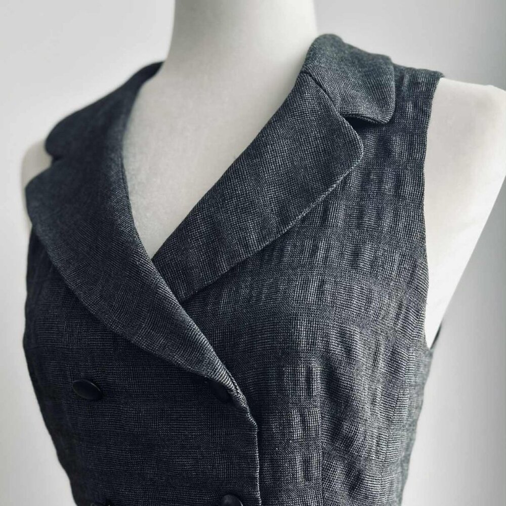 Iris Setlakwe Charcoal Waffle-Textured Tailored Vest w/ Structured Lapel – US 6